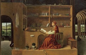 St. Hiëronymus in zijn studeerkamer, c.1475 (detail) door Antonello da Messina